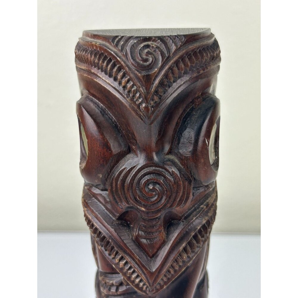 Wooden Tiki Totem Pole Carved in Rotorua New Zealand Abalone Shell Eye Maori VTG - Picture 6 of 16